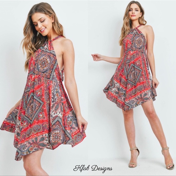KFab Designs Dresses & Skirts - 🔥Boho Red Bandana Hem Dress
